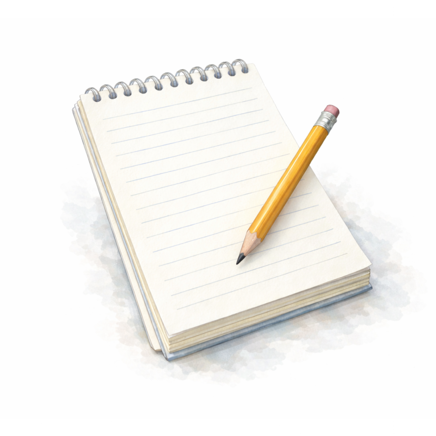 Illustrated icon of open journal with pen